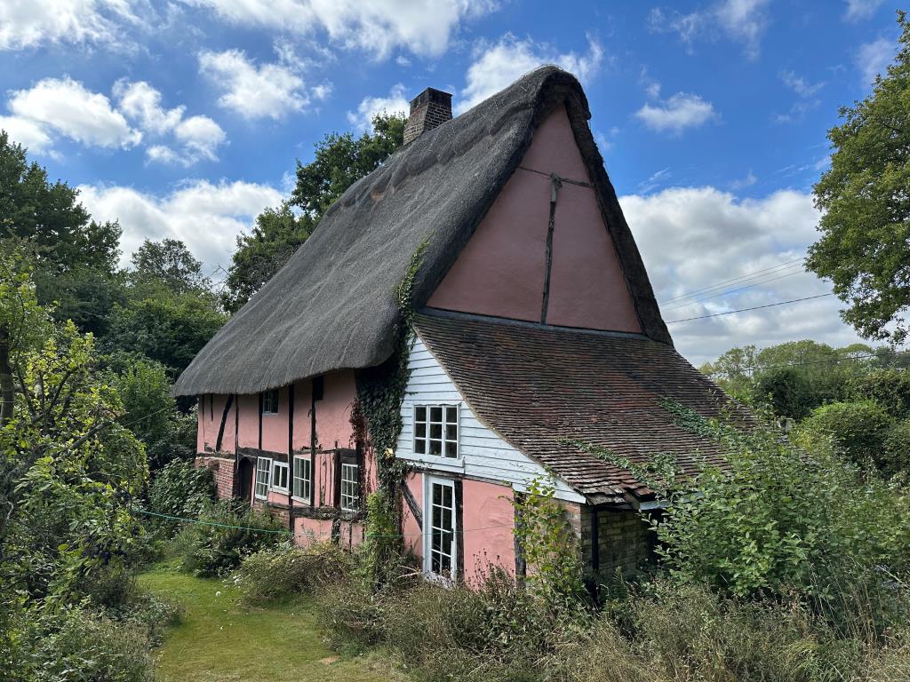 Lot: 115 - DETACHED THATCHED COTTAGE IN NEED OF REPAIR ON 1.36 ACRES OF LAND - External of detached thatched cottage from the back